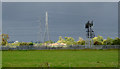 SK0320 : Pasture, pylons and gantry near Rugeley, Staffordshire by Roger  D Kidd