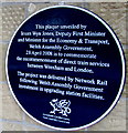 SJ3250 : April 2008 blue plaque on Wrexham General railway station by Jaggery