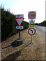 TL8427 : Roadsigns on Earls Colne Airfield Road by Geographer