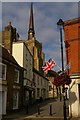 TM0458 : Stowmarket: view up Butter Market towards the parish church by Christopher Hilton