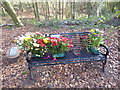 TQ4677 : Memorial bench in Bostall Woods by Marathon