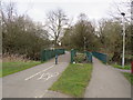 TQ2066 : Footbridge and cycle bridge over the Hogsmill River, Old Malden by Malc McDonald