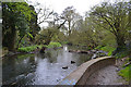 SP3677 : River Sowe immediately upstream from the railway viaduct, Willenhall, Coventry by Robin Stott