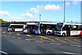 SS9080 : Four buses at the northern edge of Bridgend bus station by Jaggery