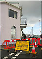 SX9980 : Road closure, Exmouth seafront by Derek Harper