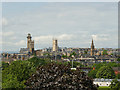 NS5766 : The spires of West Glasgow from Speirs Wharf by Stephen Craven