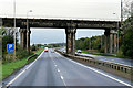 NS3042 : Rail Bridge over the A78 near Kilwinning by David Dixon