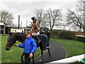 TL2072 : Mud splattered jockey in the parade ring at Huntingdon by Richard Humphrey