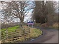 NT0334 : Boundary sign, Threepland Hill by Jim Barton