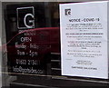 ST3188 : Covid-19 notice in the window of Gartsides solicitors, 2 Corn Street, Newport by Jaggery