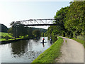 SE2137 : Canoeists on the canal and a pipe bridge, Calverley by Humphrey Bolton