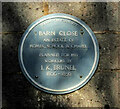 SX9167 : Blue plaque, Barn Close, Barton by Derek Harper