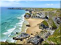 SW8469 : Whitestone Cove, Pendarves Island and Bedruthen Steps in distance by Marika Reinholds