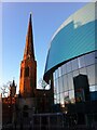 SP3378 : Greyfriars steeple and The Wave waterpark, Coventry by A J Paxton