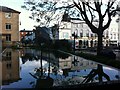 SP2865 : Fountain with pool and metal herons in Warwick Market Place outside Shire Hall by A J Paxton