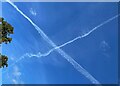 SK2670 : Contrails above Chatsworth House by Graham Hogg