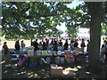 TQ2081 : Armenian Summer Festival, barbecue queue in shade by David Hawgood