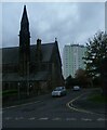 SE3134 : St Agnes Church at dusk, Burmantofts, Leeds by Humphrey Bolton