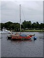 NS3975 : Red boat on the River Leven by Richard Sutcliffe