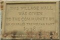 NZ0285 : Plaque dated 1938 on the village hall, Cambo by Humphrey Bolton