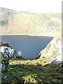 SH7362 : View down a steep gully down to Llyn Cowlyd by Richard Law