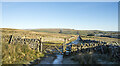 NY8437 : Wall with gate across icy hill road by Trevor Littlewood