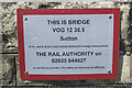 SS9472 : Notice with bridge identifier, Sutton by eswales