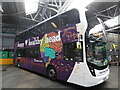 TQ4266 : Think Brain Health bus inside Bromley Bus Garage (2) by David Hillas