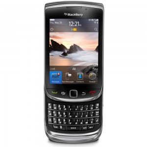 Photo of a BlackBerry torch. It has a touchscreen and slide out keyboard.