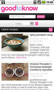 Screenshot of the mobile version of the Good to Know website.