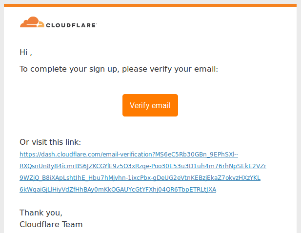 A confirmation email asking me to click on a link,