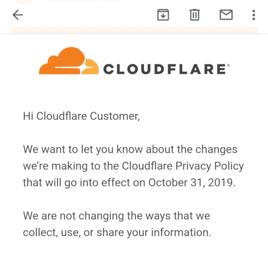 Email with CloudFlare's new privacy policy.