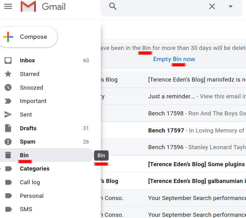 Google email interface.