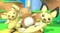 With Pikachu and Alolan Raichu on Yoshi's Island.