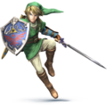 The Twilight Princess iteration of Link wielding the Master Sword in SSB4.