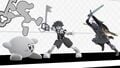 Sora with Kirby, Mr. Game & Watch, and Link on PictoChat 2.