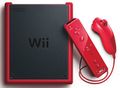 The Wii Mini, depicted with a red Wii Remote Plus and Nunchuk.