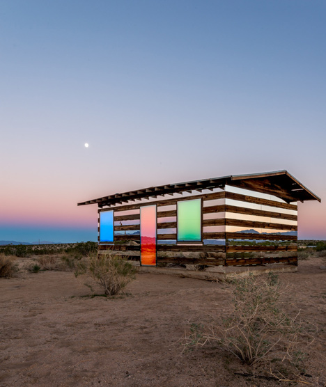 Lucid Stead installation by Phillip K Smith III gives the illusion of invisibility to a desert cabin