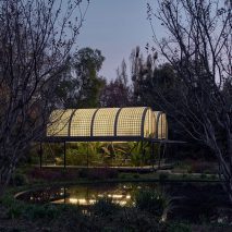 Glass brick greenhouse at night