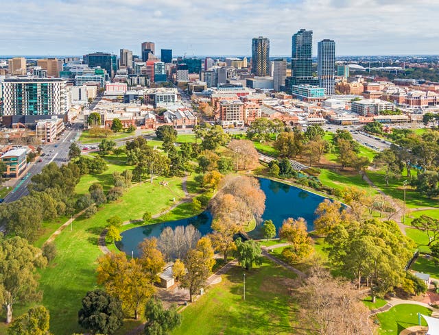 <p>Rymill Park and Adelaide’s skyscrapers </p>