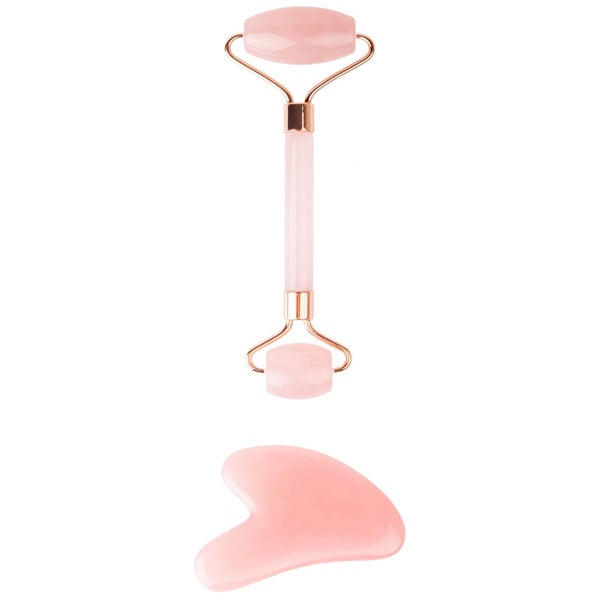 brushworks HD Rose Quartz Resin Roller &amp; Gua Sha