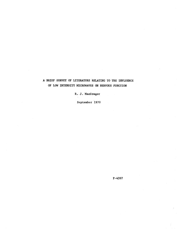 A brief survey of literature relating to the influence of low intensity microwave 1970