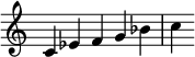 {
\override Score.TimeSignature #'stencil = ##f
\relative c' {\time 5/4 c ees f g bes c} }