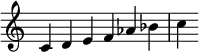 {
\override Score.TimeSignature #'stencil = ##f
\relative c' {\time 6/4 c d e f as bes c} }