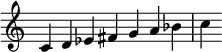 {
\override Score.TimeSignature #'stencil = ##f
\relative c' {\time 7/4 c d es fis g a bes c} }