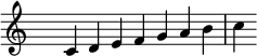 
\relative c' { 
  \clef treble \time 7/4 \hide Staff.TimeSignature c4 d e f g a b c
}
