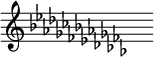 {\omit Score.TimeSignature \key c \major \override Staff.KeySignature.stencil = #ly:text-interface::print \override Staff.KeySignature.text = \markup { \concat {\flat \raise #1.5 \flat \raise #-0.5 \flat \raise #1 \flat \raise #-1 \flat \raise #0.5 \flat \raise #-1.5 \flat \flat \raise #-2.0 \flat \raise #-0.5 \flat \raise #-2.5 \flat \raise #-1 \flat \raise #-3 \flat \raise #-1.5 \flat \raise #-3.5 \flat}} s^""}