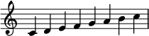   {
\override Score.TimeSignature #'stencil = ##f
\relative c' {
  \clef treble \key c \major \time 8/4 c4 d e f g a b c 
} }
