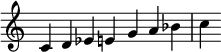 {
\override Score.TimeSignature #'stencil = ##f
\relative c' {\time 7/4 c d ees e g a bes c} }