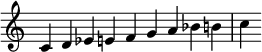 {
\override Score.TimeSignature #'stencil = ##f
\relative c' {\time 9/4 c d ees e f g a bes b c} }